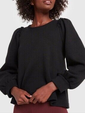 G Label Goop Torre Puff Sleeve Ruffle Hooded Sweatshirt In Black